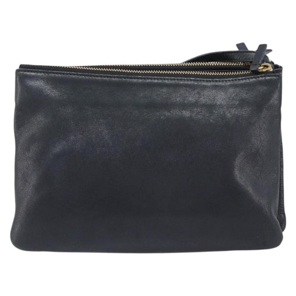 CELINE Trio Shoulder Bag Leather Black Gold Auth 206031