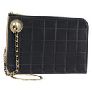 CHANEL Choco Bar Clutch Bag Lamb Skin Black Gold CC Auth 206033V-1