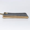 CHANEL Choco Bar Clutch Bag Lamb Skin Black Gold CC Auth 206033V-10
