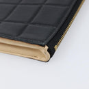 CHANEL Choco Bar Clutch Bag Lamb Skin Black Gold CC Auth 206033V-11