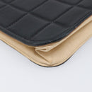 CHANEL Choco Bar Clutch Bag Lamb Skin Black Gold CC Auth 206033V-12