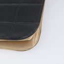 CHANEL Choco Bar Clutch Bag Lamb Skin Black Gold CC Auth 206033V-13