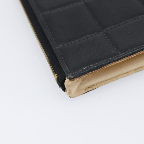 CHANEL Choco Bar Clutch Bag Lamb Skin Black Gold CC Auth 206033V