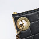 CHANEL Choco Bar Clutch Bag Lamb Skin Black Gold CC Auth 206033V-15