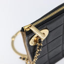 CHANEL Choco Bar Clutch Bag Lamb Skin Black Gold CC Auth 206033V-16