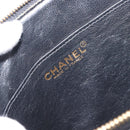 CHANEL Choco Bar Clutch Bag Lamb Skin Black Gold CC Auth 206033V-17