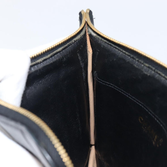 CHANEL Choco Bar Clutch Bag Lamb Skin Black Gold CC Auth 206033V