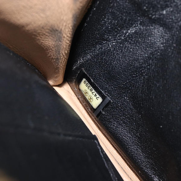 CHANEL Choco Bar Clutch Bag Lamb Skin Black Gold CC Auth 206033V