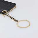 CHANEL Choco Bar Clutch Bag Lamb Skin Black Gold CC Auth 206033V-7