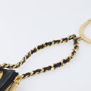 CHANEL Choco Bar Clutch Bag Lamb Skin Black Gold CC Auth 206033V-8