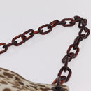 PRADA Plastic Chain Shoulder Bag Harako leather Beige Silver Auth 206034V-15