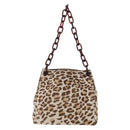 PRADA Plastic Chain Shoulder Bag Harako leather Beige Silver Auth 206034V-13