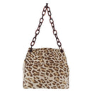 PRADA Plastic Chain Shoulder Bag Harako leather Beige Silver Auth 206034V-2