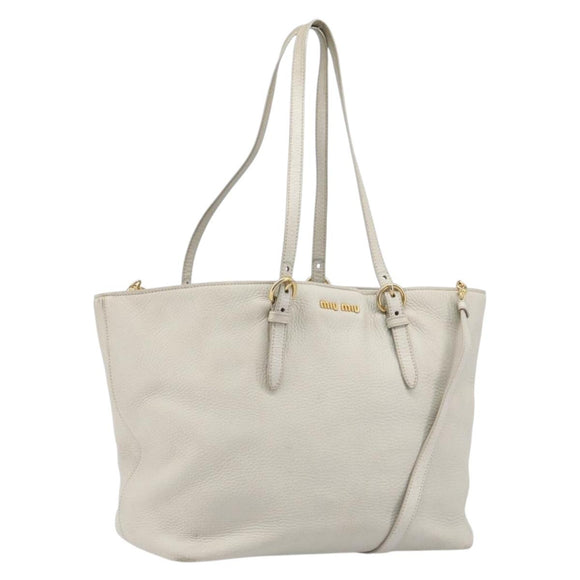 Miu Miu Tote Bag Leather 2way White Gold Auth 206037A