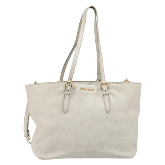 Miu Miu Tote Bag Leather 2way White Gold Auth 206037A