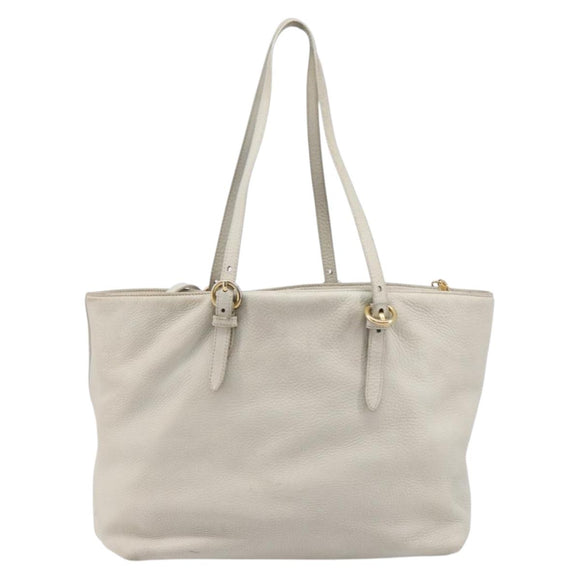 Miu Miu Tote Bag Leather 2way White Gold Auth 206037A