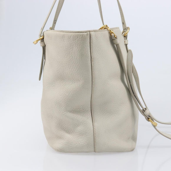 Miu Miu Tote Bag Leather 2way White Gold Auth 206037A