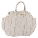 PRADA Hand Bag Leather 2way White Gold Auth 206042V-1