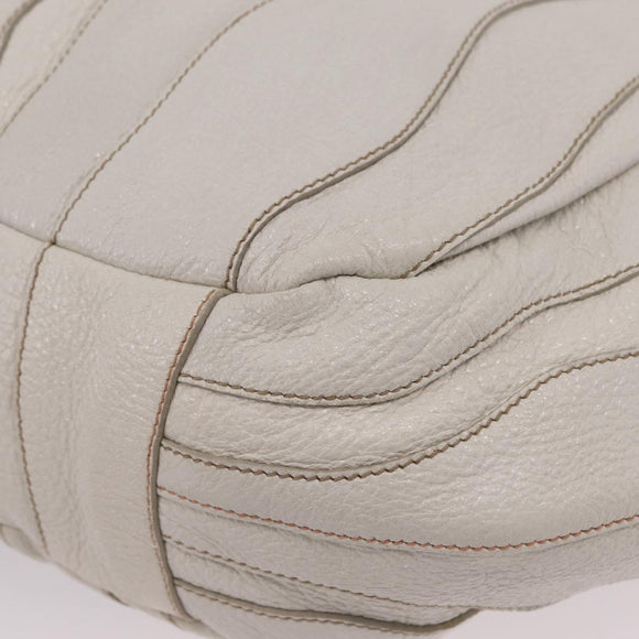 PRADA Hand Bag Leather 2way White Gold Auth 206042V