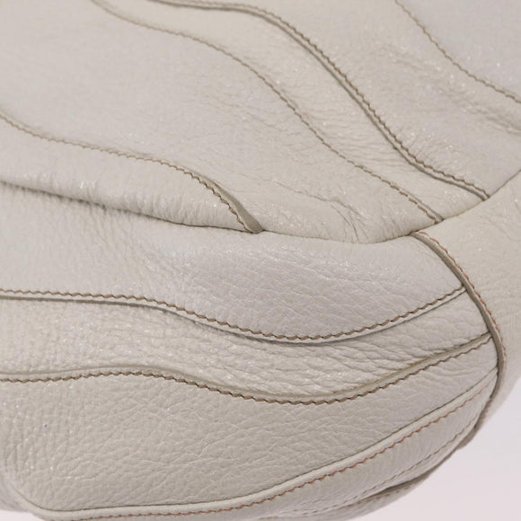 PRADA Hand Bag Leather 2way White Gold Auth 206042V