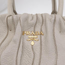 PRADA Hand Bag Leather 2way White Gold Auth 206042V-22