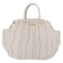 PRADA Hand Bag Leather 2way White Gold Auth 206042V-13