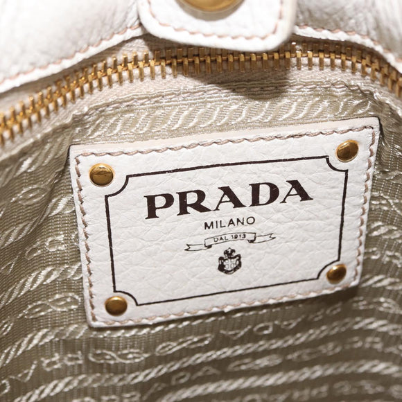 PRADA Hand Bag Leather 2way White Gold Auth 206042V