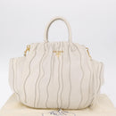 PRADA Hand Bag Leather 2way White Gold Auth 206042V-12