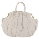 PRADA Hand Bag Leather 2way White Gold Auth 206042V-2