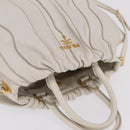 PRADA Hand Bag Leather 2way White Gold Auth 206042V-14