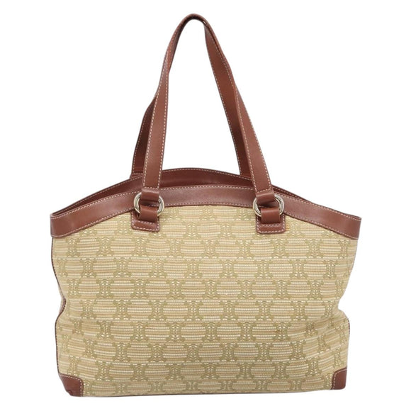 CELINE Macadam Canvas Tote Bag Beige Gold Auth 206043V