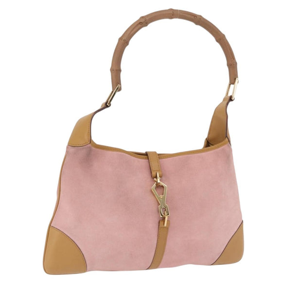 GUCCI Bamboo Jackie Shoulder Bag Suede Pink Gold 001 4060 Auth 206044A
