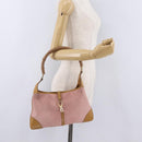 GUCCI Bamboo Jackie Shoulder Bag Suede Pink Gold 001 4060 Auth 206044A-27