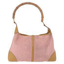 GUCCI Bamboo Jackie Shoulder Bag Suede Pink Gold 001 4060 Auth 206044A-3