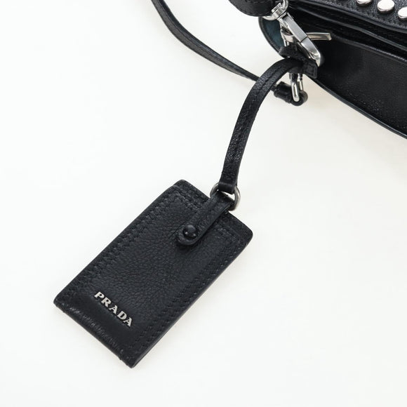 PRADA Shoulder Bag Leather 2way Black Silver Auth 206046V