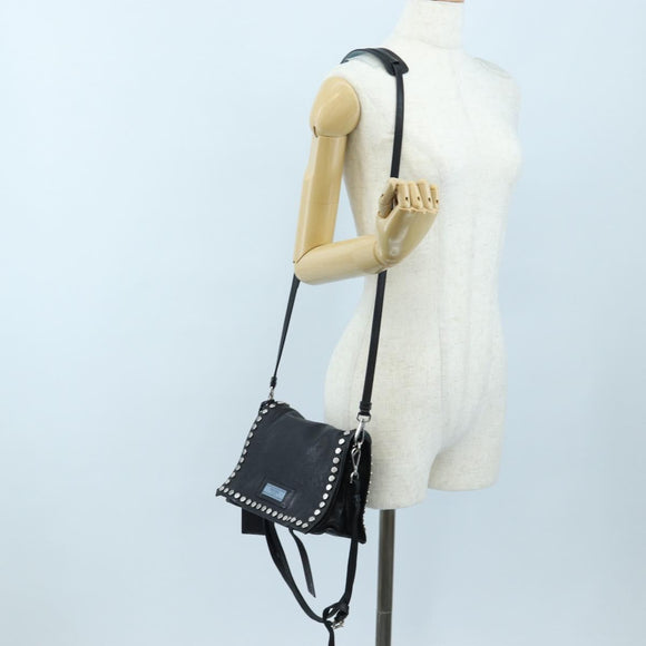 PRADA Shoulder Bag Leather 2way Black Silver Auth 206046V