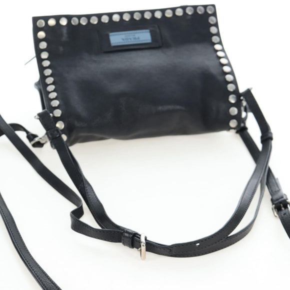 PRADA Shoulder Bag Leather 2way Black Silver Auth 206046V