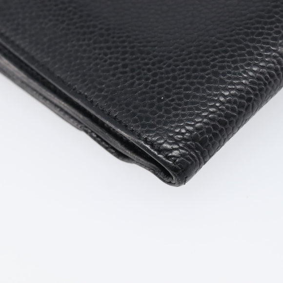 CHANEL COCO Mark Wallet Caviar Skin Black Silver CC Auth 206048