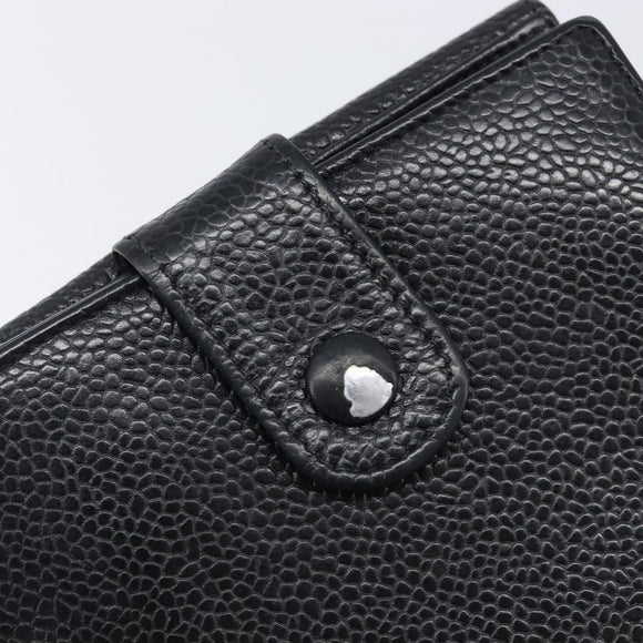 CHANEL COCO Mark Wallet Caviar Skin Black Silver CC Auth 206048