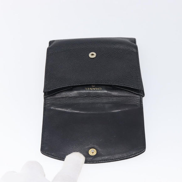CHANEL COCO Mark Wallet Caviar Skin Black Silver CC Auth 206048