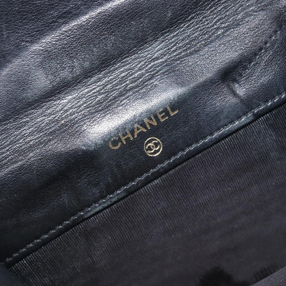 CHANEL COCO Mark Wallet Caviar Skin Black Silver CC Auth 206048
