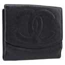 CHANEL COCO Mark Wallet Caviar Skin Black Silver CC Auth 206048-1