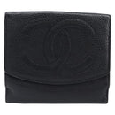 CHANEL COCO Mark Wallet Caviar Skin Black Silver CC Auth 206048-13