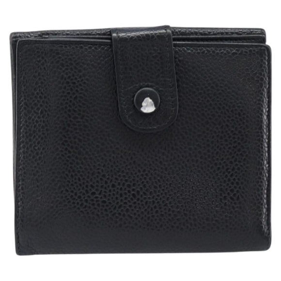 CHANEL COCO Mark Wallet Caviar Skin Black Silver CC Auth 206048