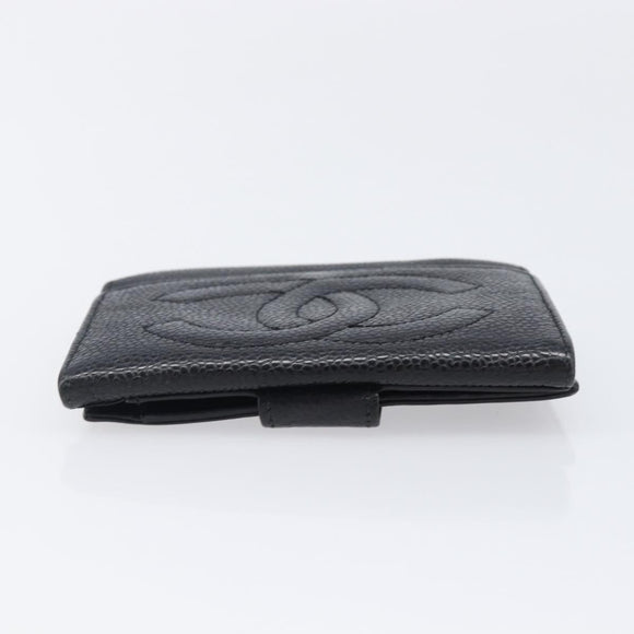 CHANEL COCO Mark Wallet Caviar Skin Black Silver CC Auth 206048