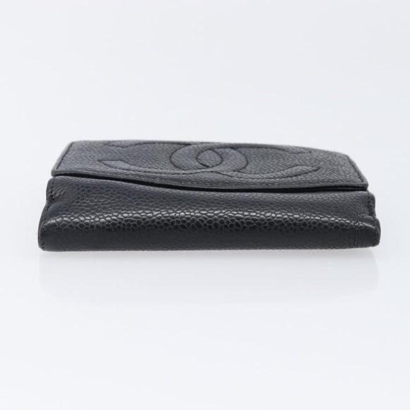 CHANEL COCO Mark Wallet Caviar Skin Black Silver CC Auth 206048