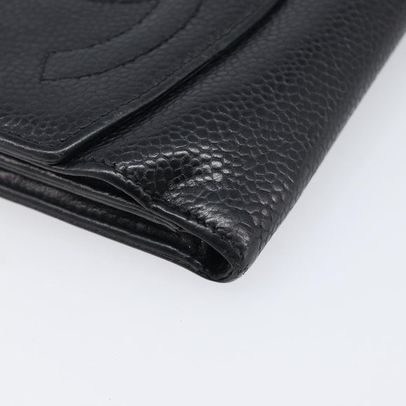 CHANEL COCO Mark Wallet Caviar Skin Black Silver CC Auth 206048