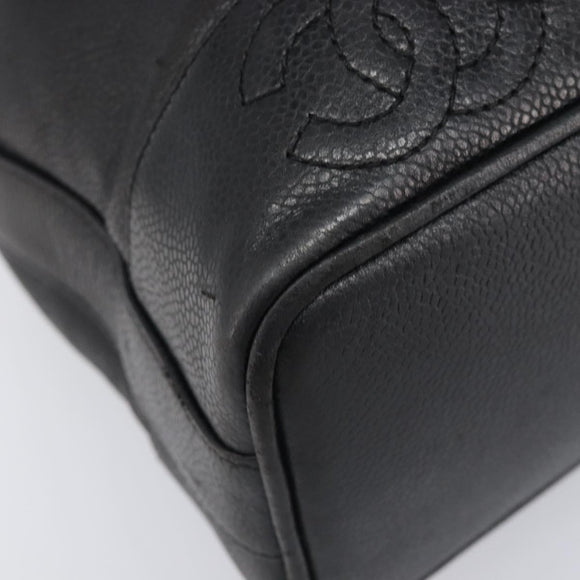 CHANEL Triple COCO Mark Shoulder Bag Caviar Skin Black Gold CC Auth 206050V