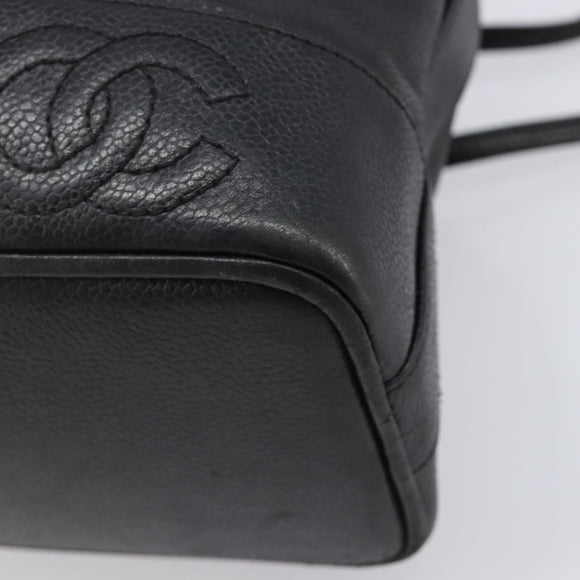 CHANEL Triple COCO Mark Shoulder Bag Caviar Skin Black Gold CC Auth 206050V