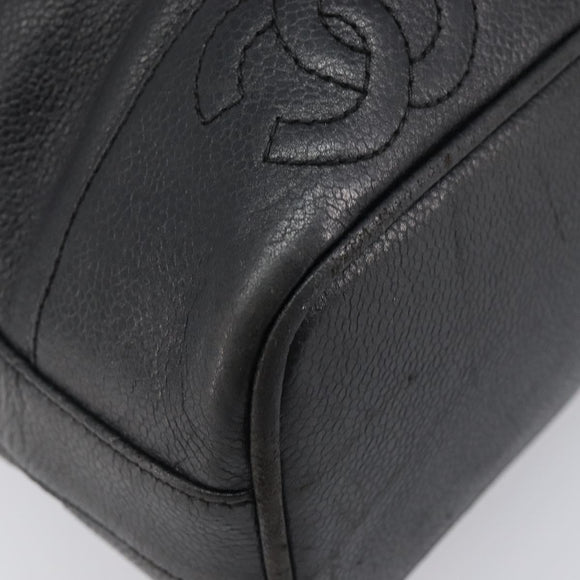 CHANEL Triple COCO Mark Shoulder Bag Caviar Skin Black Gold CC Auth 206050V